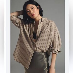 Anthropologie Pilcro Striped Ocersized Boyfriend Button Down